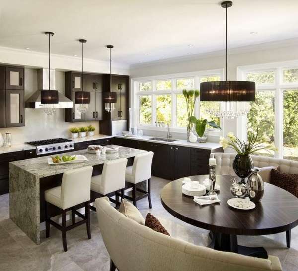 Дизайн кухни столовой гостиной в частном доме в стиле luxury