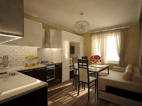 дизайн кухни гостиной с диваном, фото 11