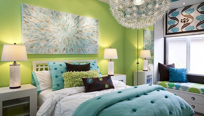 зелено-голубая спальня