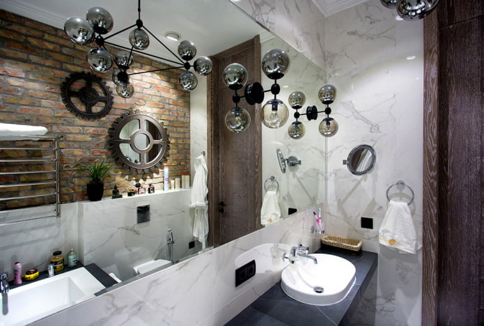 зеркало в интерьере ванной в стиле лофт