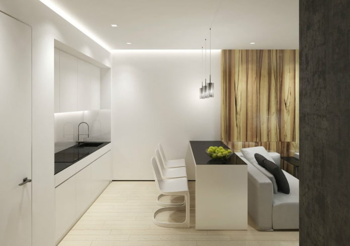 интерьер кухни-гостиной 15 квадратов в стиле минимализм