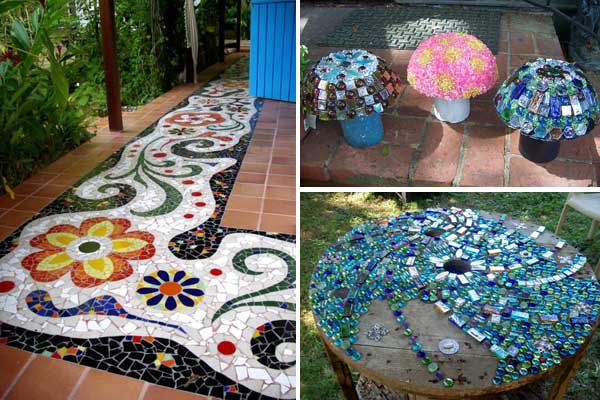Декор и дорожка для сада из мозаики