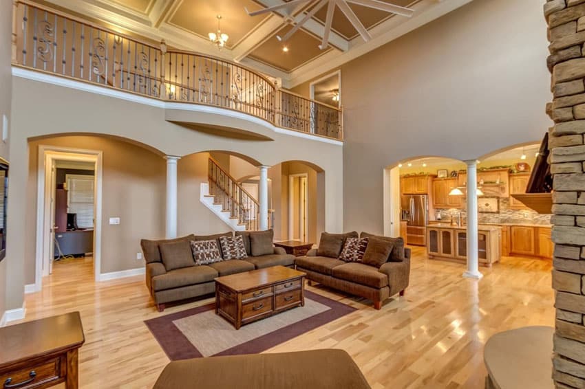 Traditional living room with hickory wood floors