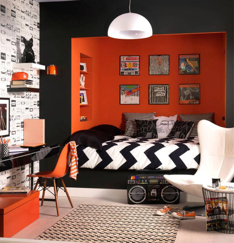 Оранжевый цвет в интерьере комнаты для мальчика 17 лет