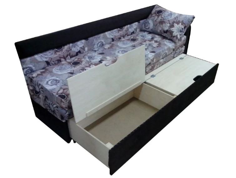 Узкий раскладной диван с ящиками для хранения