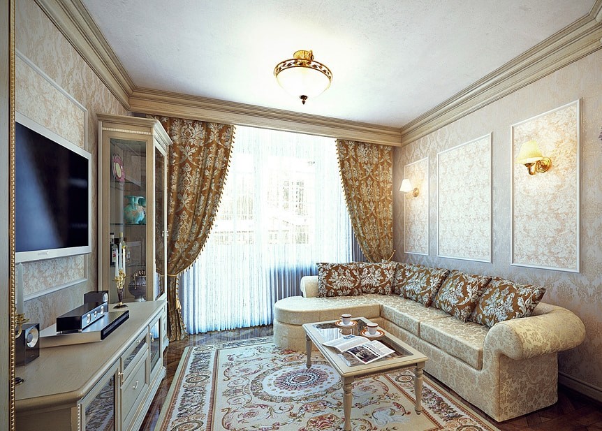 Гостиная в стиле классика с угловым диваном