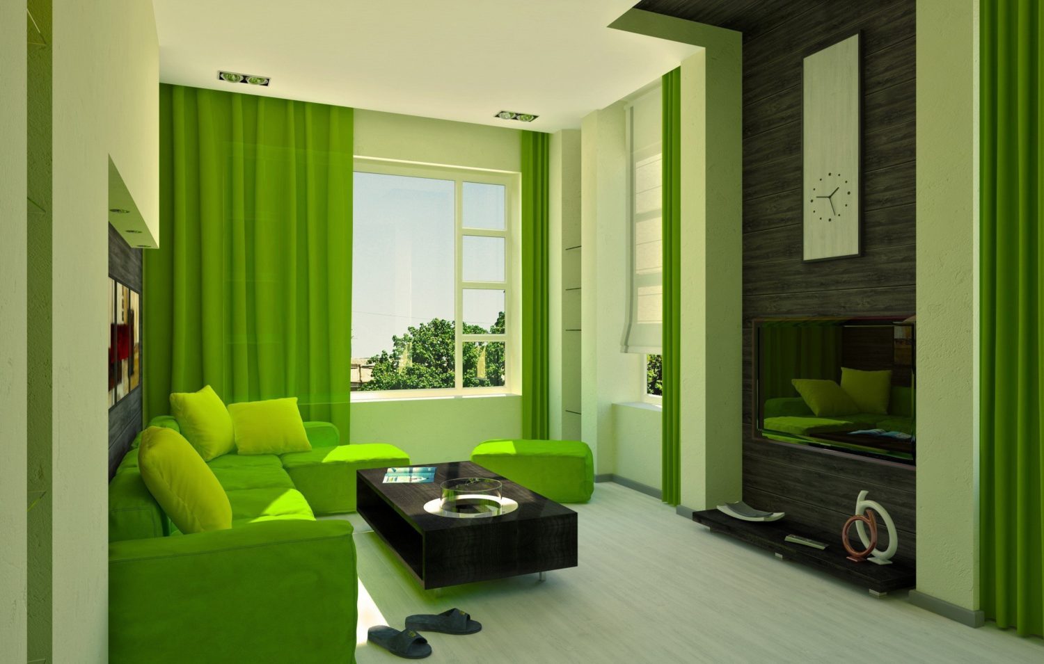 гостиная комната в зелёном цвете фото интерьера