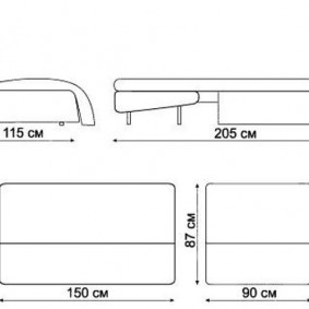 Габаритные размеры дивана с механизмом аккордеон