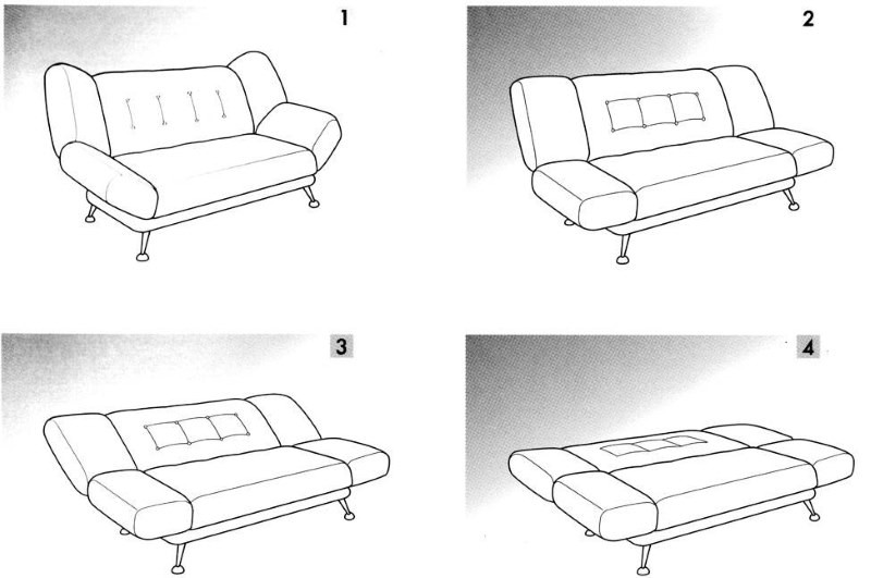 Схема раскладывания дивана с механизмом клик кляк