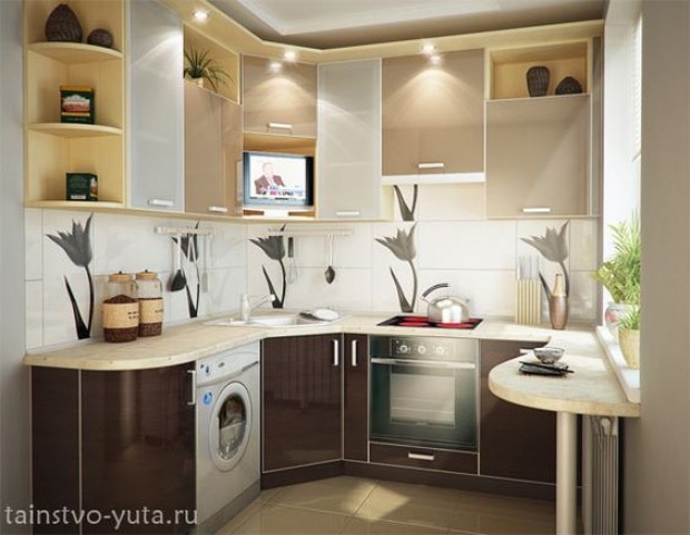 Дизайн маленькой кухни 5 кв.м с холодильником — фото
