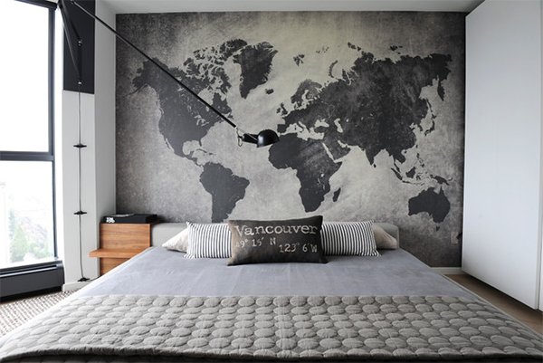 black world map headboard