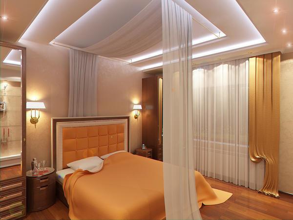 Двухуровневые потолки из гипсокартона - оптимальное решение для спальни небольшого размера