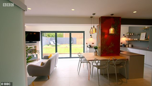 The three closed rooms where converted into a large living-space with the open plan kitchen, a dining room area and a sitting area on the side (pictured)
