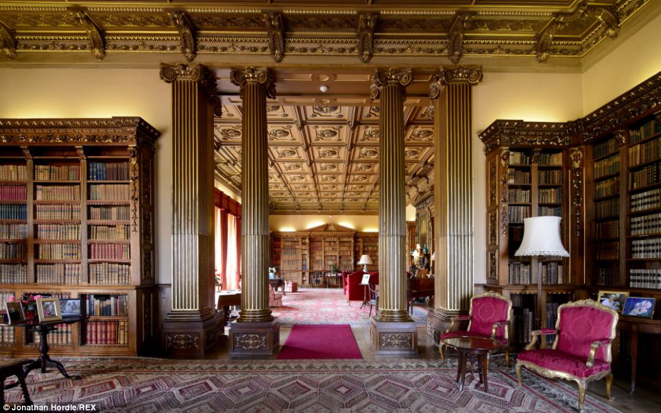 Gold: The columns of the library - like much of the castle - are decorated in gold