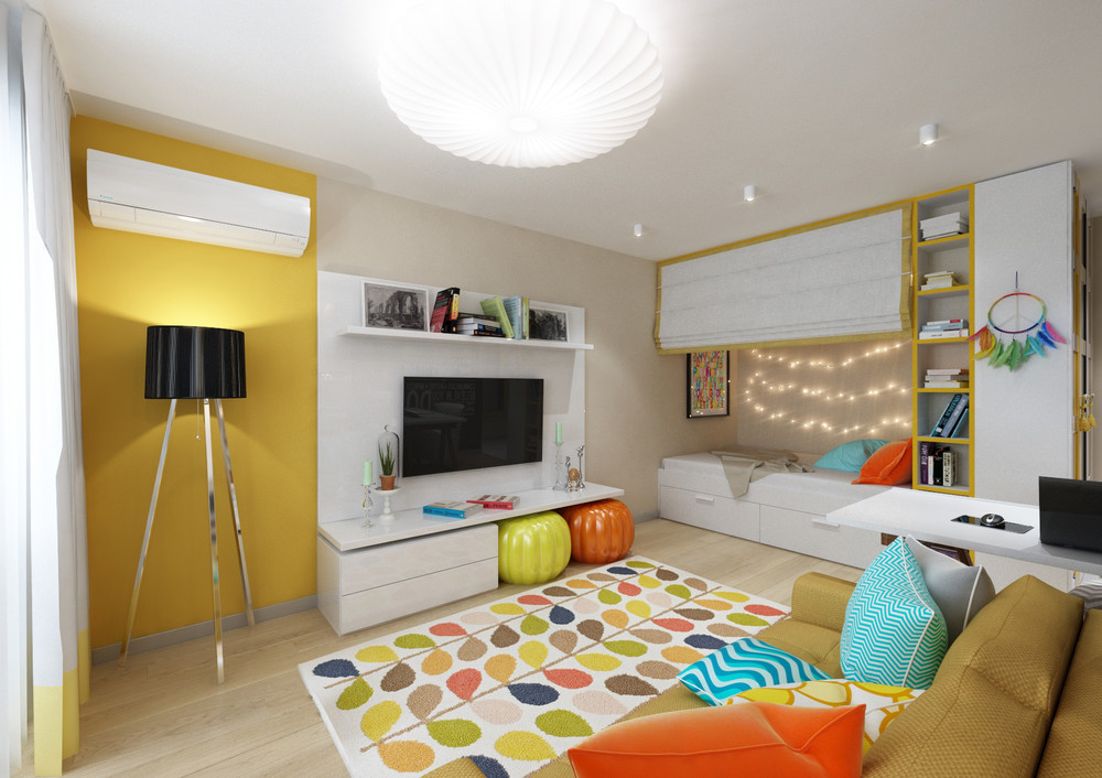 Красочный дизайн интерьера маленькой квартиры