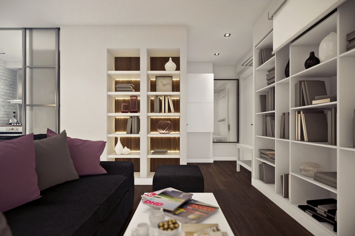 Дизайн маленькой квартиры-студии с лиловыми акцентами - фото 2