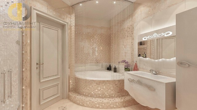 Ванная комната в стиле арт-деко с мозаичной отделкой в квартире на ул. Бажова