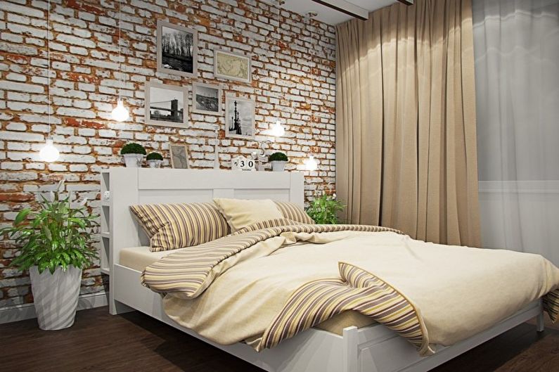Бежевая спальня в стиле лофт - Дизайн интерьера