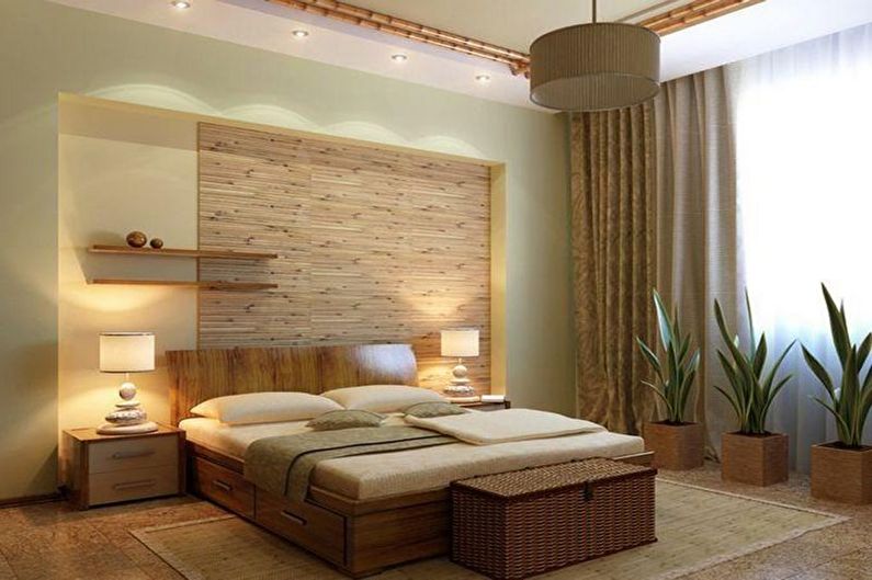 Бежевая спальня в эко-стиле - Дизайн интерьера
