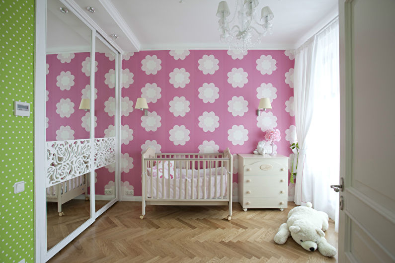 Розовые обои для детской комнаты