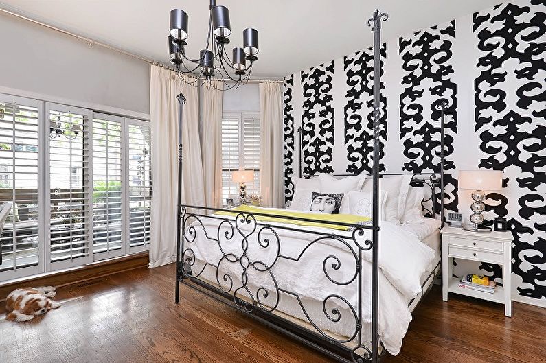 Черно-белые обои в интерьере спальни - Дизайн фото