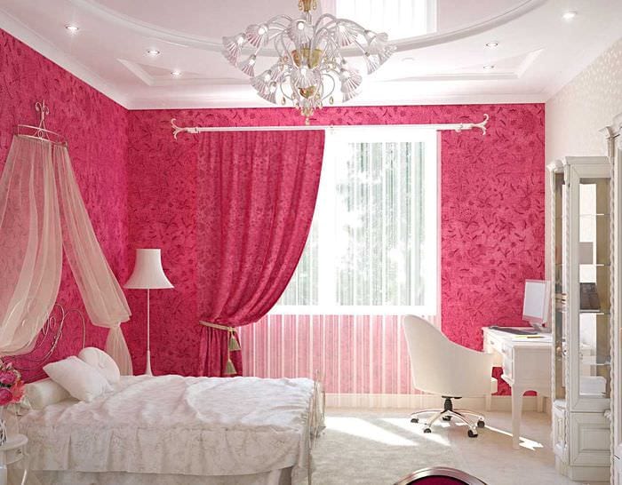 идея применения розового цвета в необычном интерьере комнате