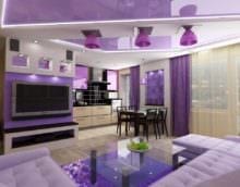 фиолетовый дизайн кухни гостиной